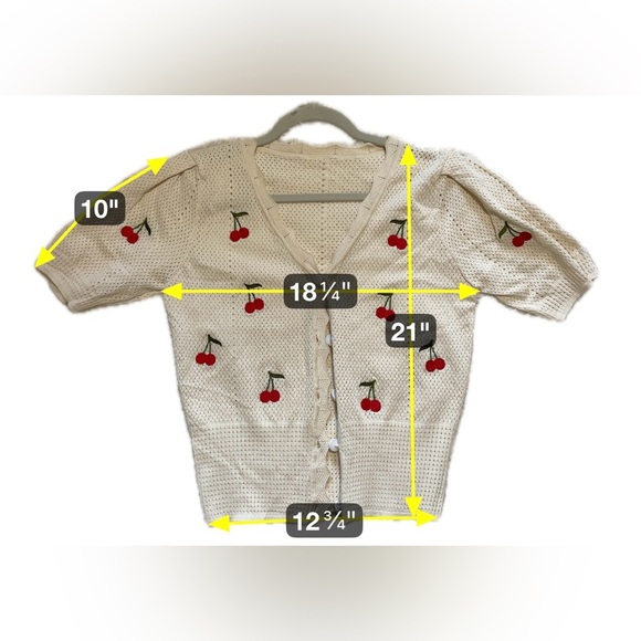 Cherry Embroidered Knit Cardigan Sweater Cute Fruit Motif Cottagecore Boho Small - Picture 4 of 6